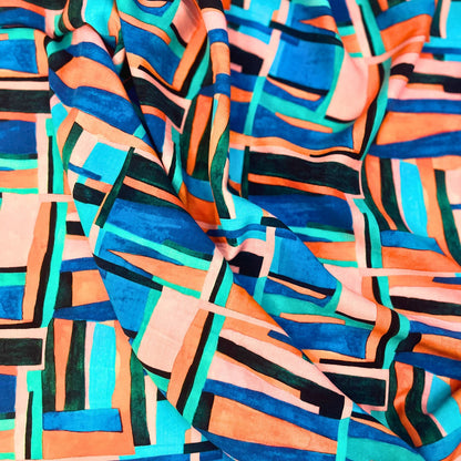 Abstract Geometric Viscose Little Johnny Freeform Print, 100% Rayon