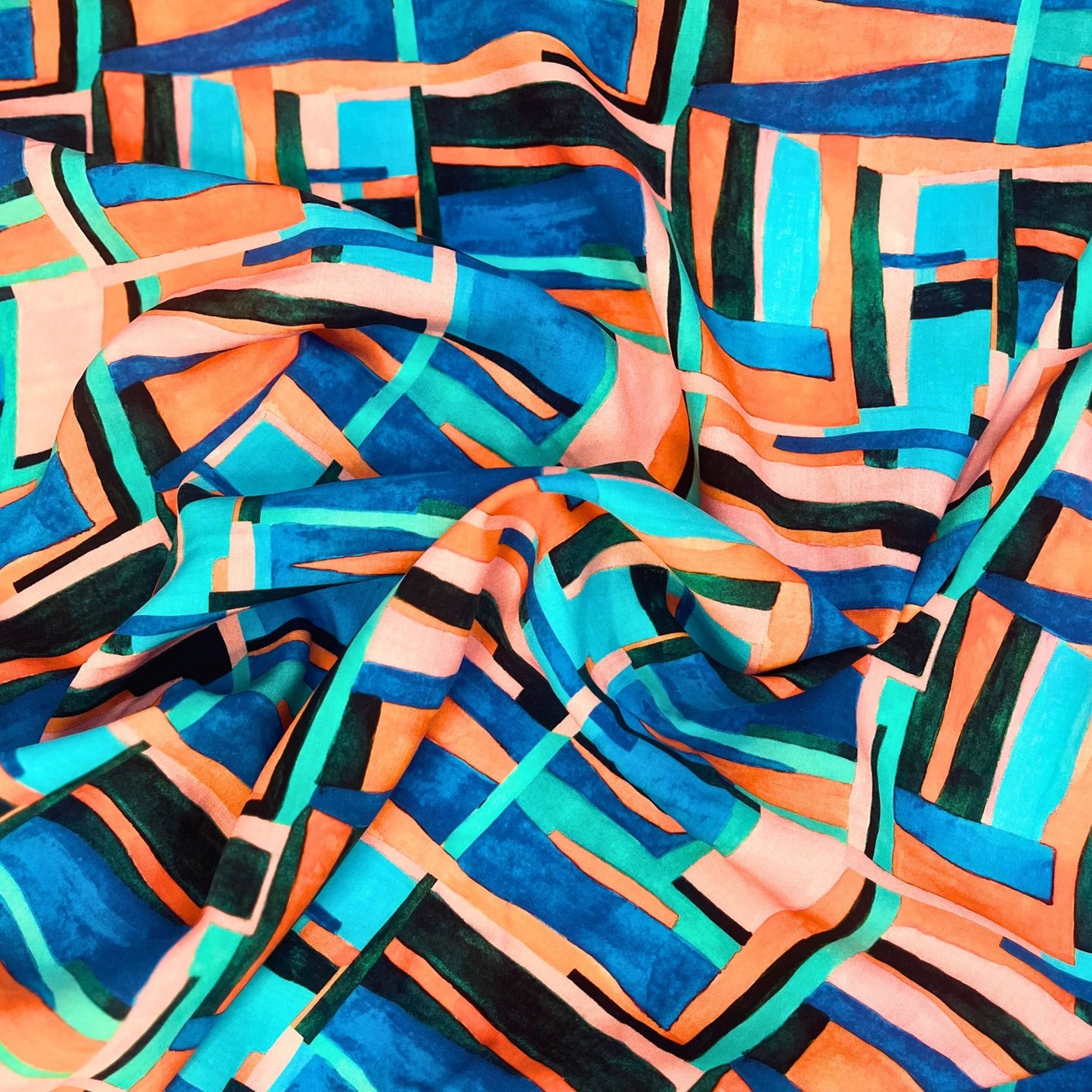 Abstract Geometric Viscose Little Johnny Freeform Print, 100% Rayon