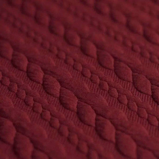 Berry Red Textured Cable Knit Jacquard Sweat, sold in half meters