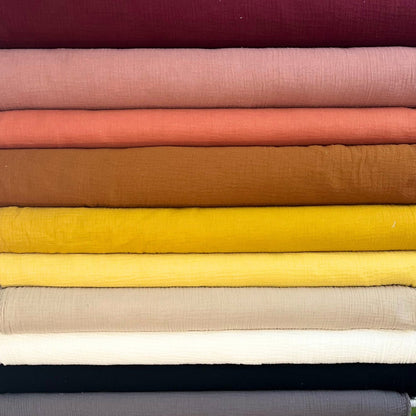 REMNANT - 1m x 135cm - Black Double Gauze, 100% Cotton Muslin Fabric