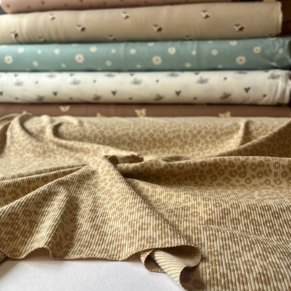 Durable rib knit jersey with 4-way stretch for handmade kidswear and loungewear.