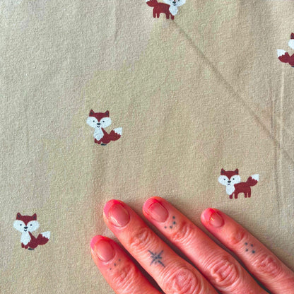 Cute woodland fox patterned jersey ideal for slow fashion children's clothing.