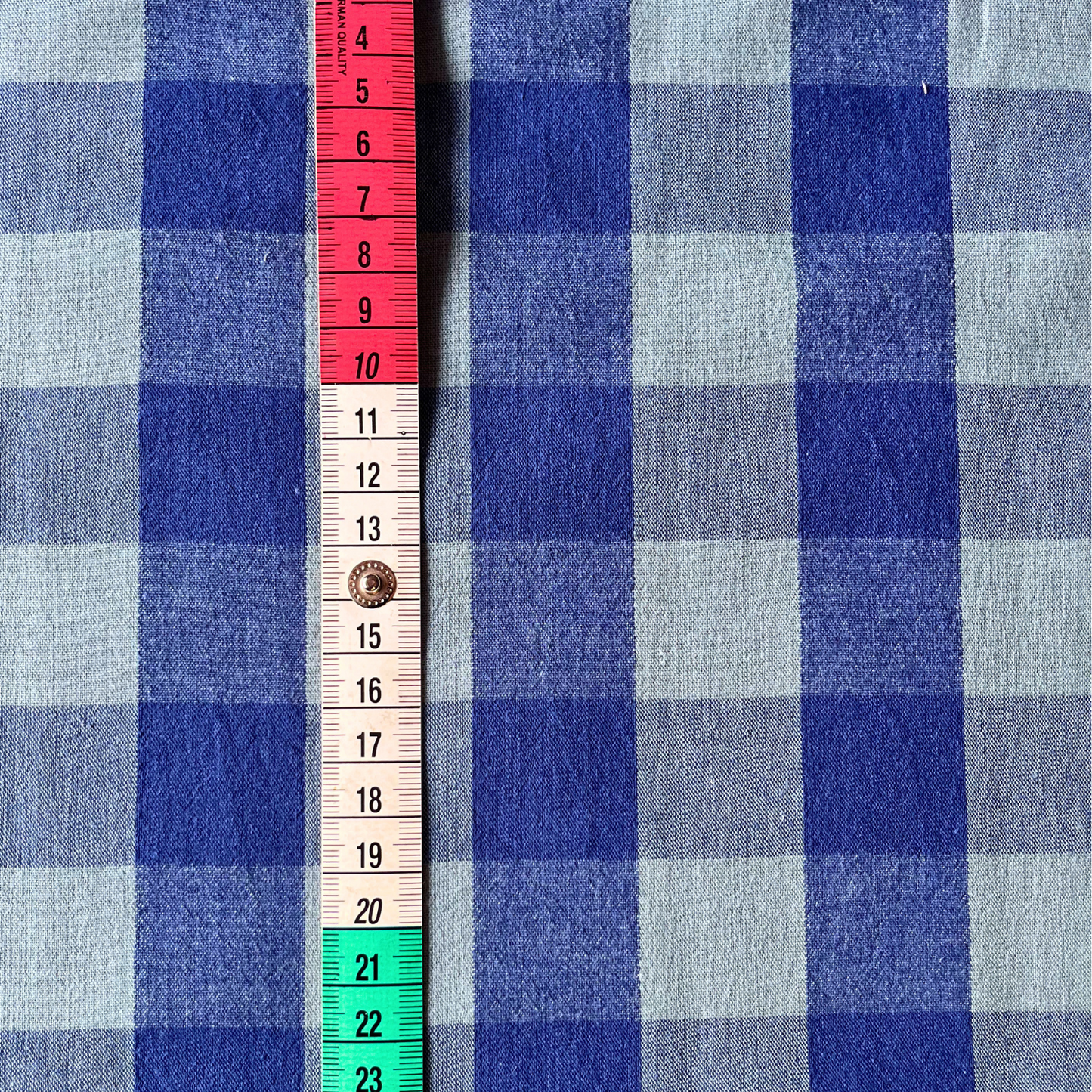 Cool blue and teal gingham woven cotton fabric for handmade dressmaking and sewing