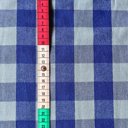 Cool blue and teal gingham woven cotton fabric for handmade dressmaking and sewing