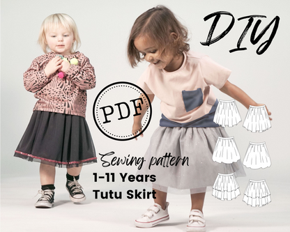 Easy Sew Tutu Skirt Sewing Pattern for Children Ages 1-11 years, Paper and PDF Options