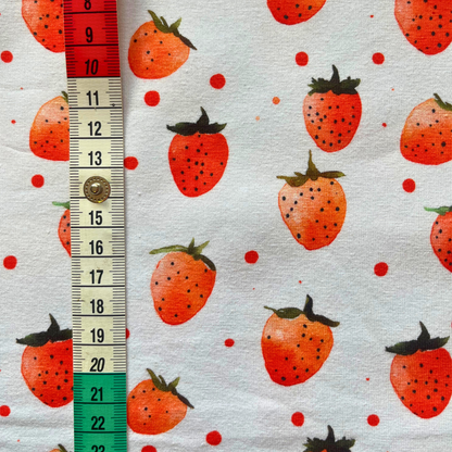 Strawberries Digital Print Stretch Jersey — Cream | Little Johnny