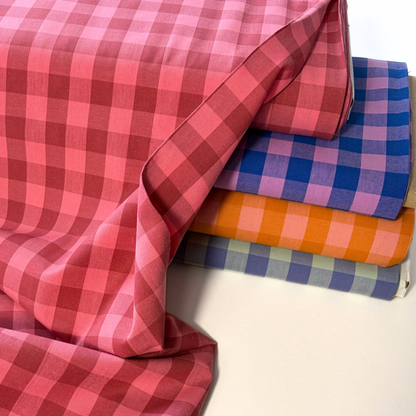 Cotton Yarn Dyed Gingham Check — Pink & Soft Red | 1.75cm Check