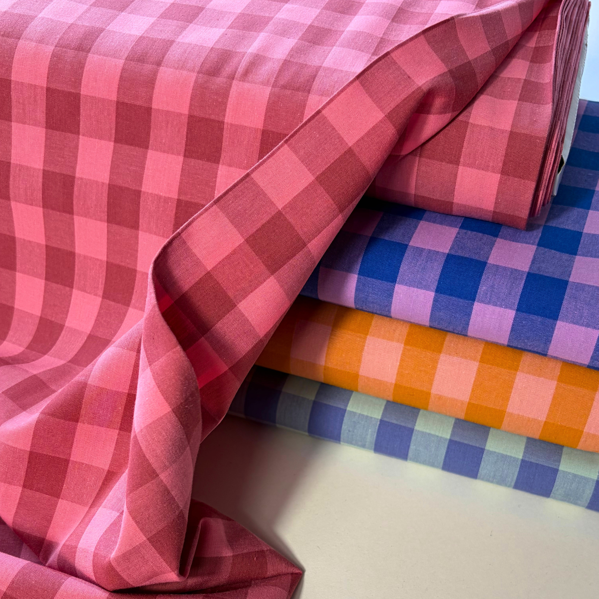 Cotton Yarn Dyed Gingham Check — Pink & Soft Red | 1.75cm Check