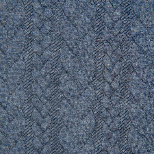 Indigo Denim Blue Marl Textured Cable Knit Sweatshirting, sold in half meters, fab for cosy sweaters and joggers
