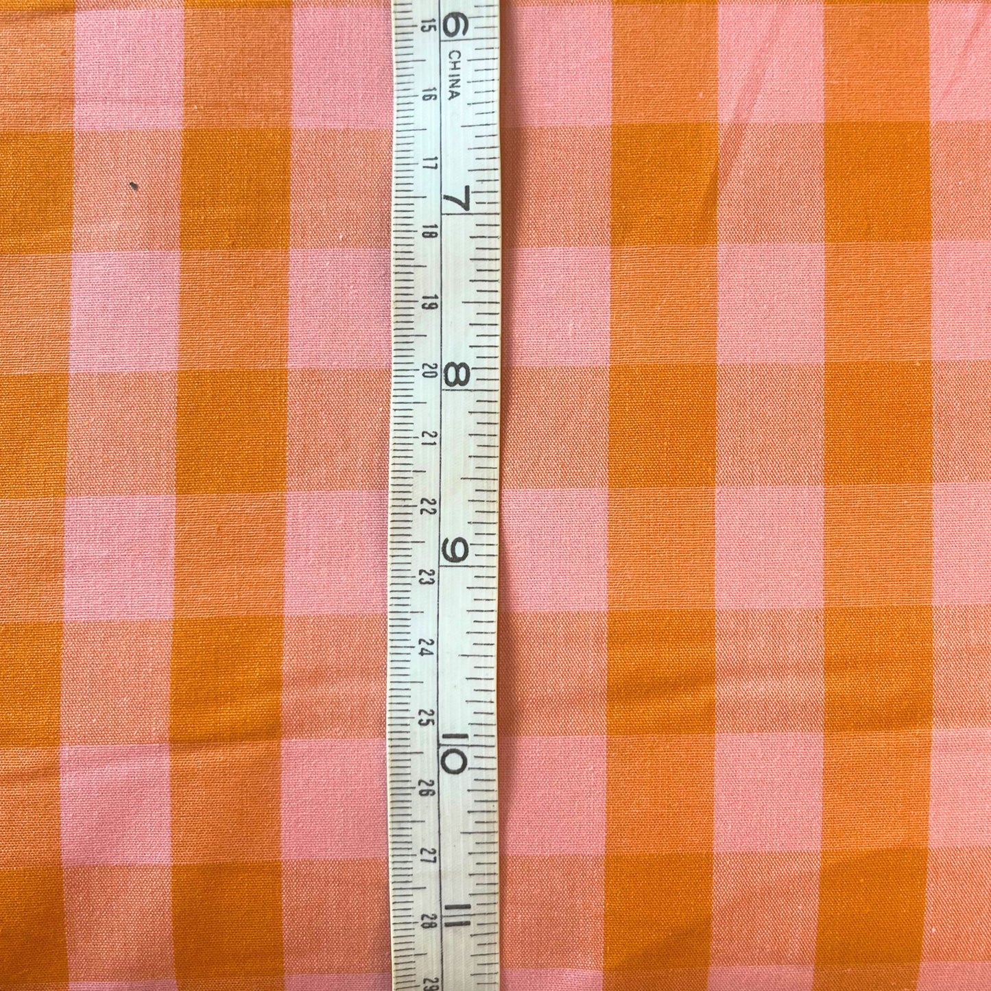 Yarn dyed cotton gingham in warm orange and soft salmon 1.75cm check — Oeko-Tex Standard 100 certified 100% cotton woven fabric for slow fashion dressmaking and handmade children's garments
