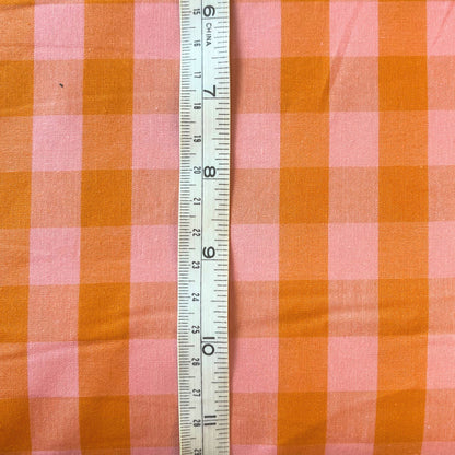 Yarn dyed cotton gingham in warm orange and soft salmon 1.75cm check — Oeko-Tex Standard 100 certified 100% cotton woven fabric for slow fashion dressmaking and handmade children's garments