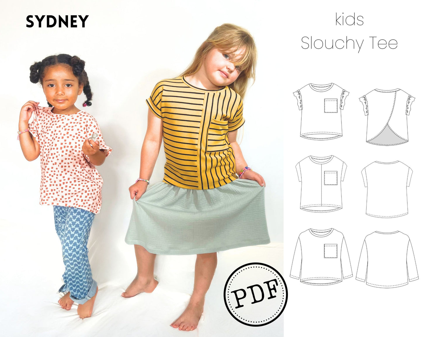 Kids Slouchy Tee Pack Sewing Pattern - 1-11 years, PDF