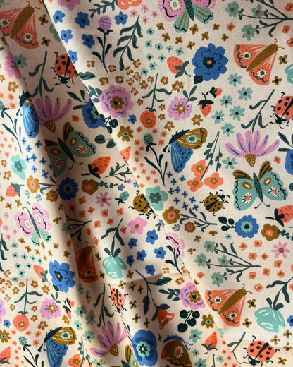 Butterfly Garden Organic Cotton Fabric – Floral Frenzy by Samantha Johnson for Cloud9 Fabrics, sold in half meters, UK