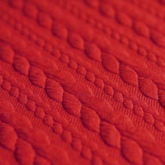 Rich Red Textured Cable Knit Jacquard Sweat, sold in half meters