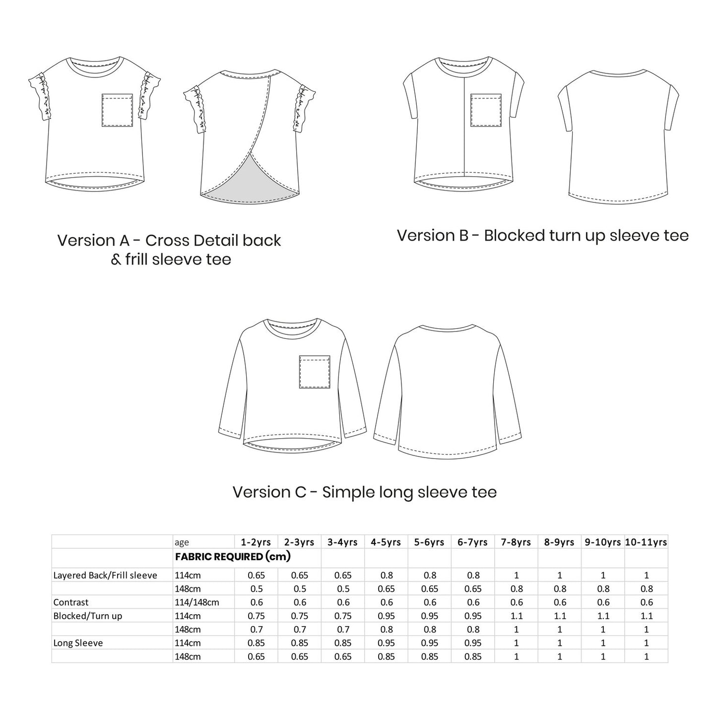 Kids Slouchy Tee Pack Sewing Pattern - 1-11 years, PDF