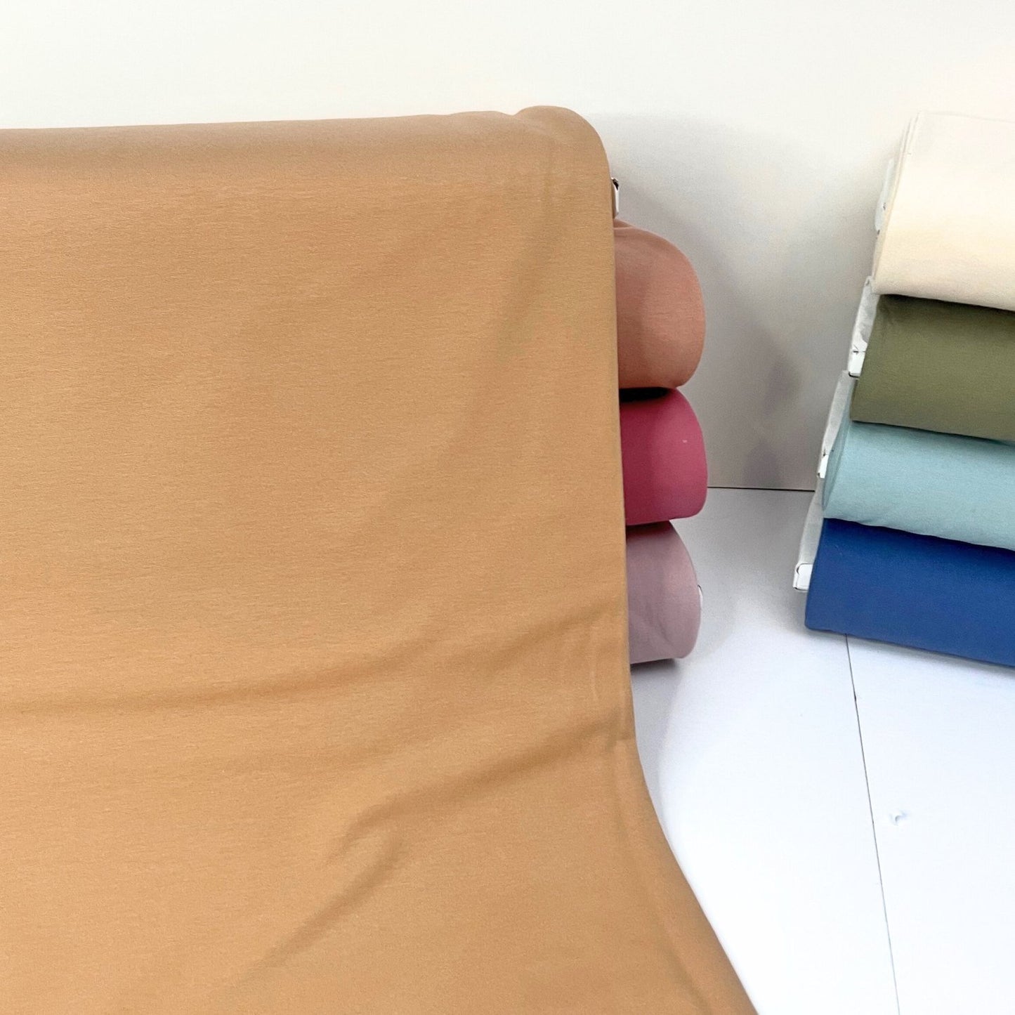 Organic Soft Brushed Back Stretch French Terry Sweatshirt Fabric  95% Organic Cotton/5% Elastane - Camel