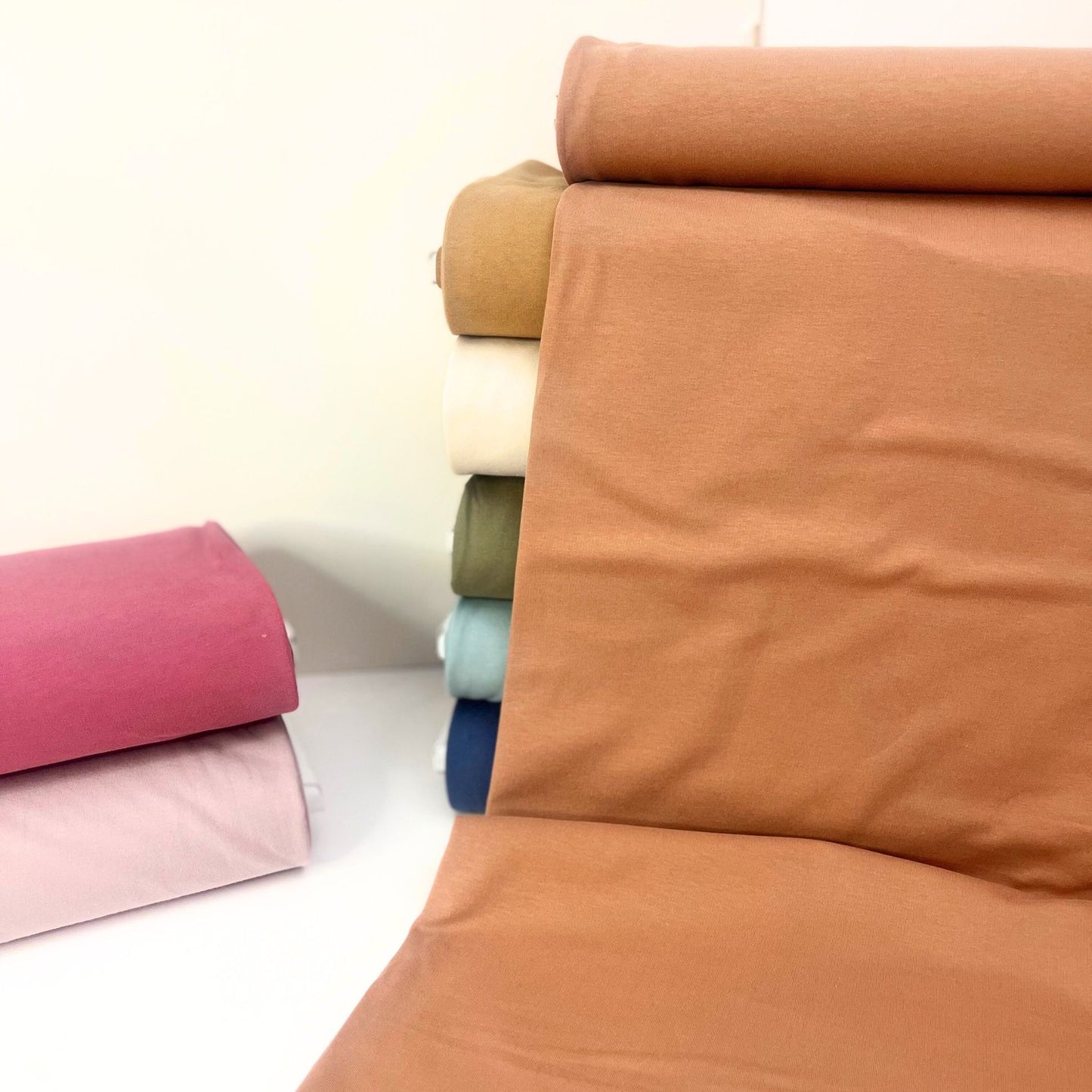 Organic Cotton Brushed Back Stretch French Terry Sweatshirt Fabric  95% Organic Cotton/5% Elastane - Soft Terracotta