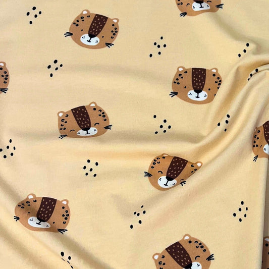 Leopard Animal Print Gender Neutral Neppy Jersey, Baby & Childrens Stretch Fabric.