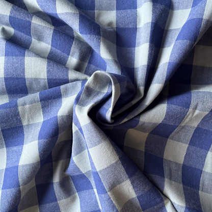 Yarn dyed blue and teal gingham check cotton fabric, 3cm square check, 145cm wide — Oeko-Tex certified 100% cotton woven fabric for handmade women's shirts, dresses and summer blouses