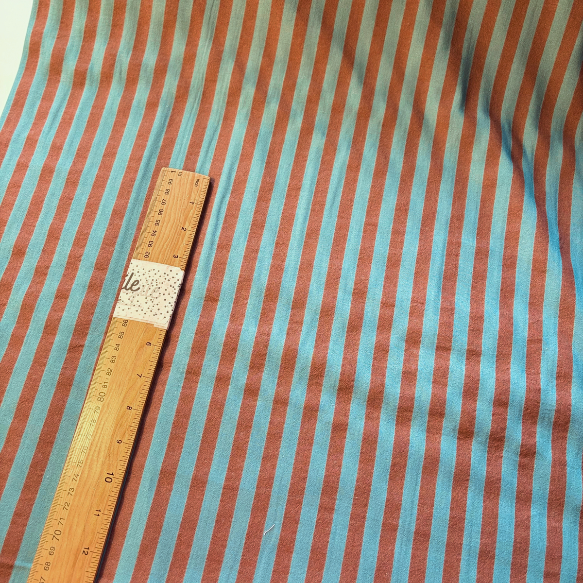 Yarn dyed cotton stripe fabric washed brown and teal 1.25cm — Oeko-Tex certified 100% cotton woven 115gsm for slow fashion sewing children's clothing and handmade dressmaking accessories