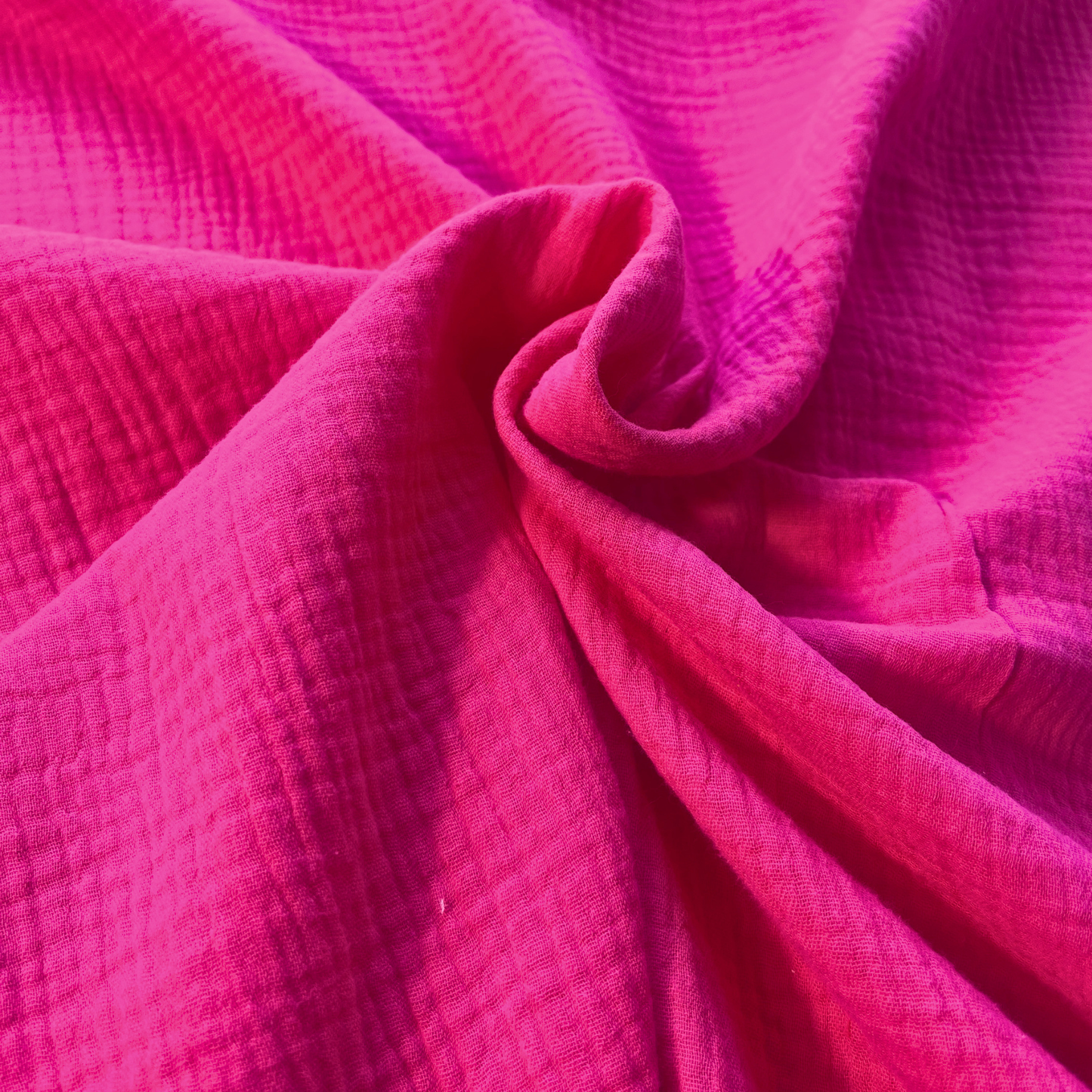Cerise pink plain double gauze fabric, 135cm wide — featherlight 125gsm GOTS certified organic 100% cotton two-layer woven for handmade summer dresses, children's clothing and baby muslins