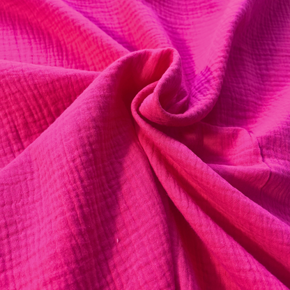 Cerise pink plain double gauze fabric, 135cm wide — featherlight 125gsm GOTS certified organic 100% cotton two-layer woven for handmade summer dresses, children's clothing and baby muslins