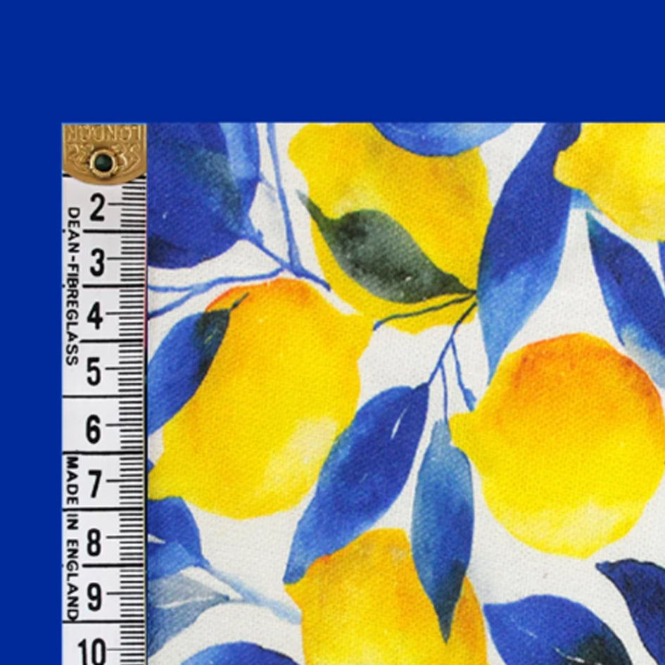 Lemon Print Sicilian Linen Mix — White | 55% Linen, 45% Viscose