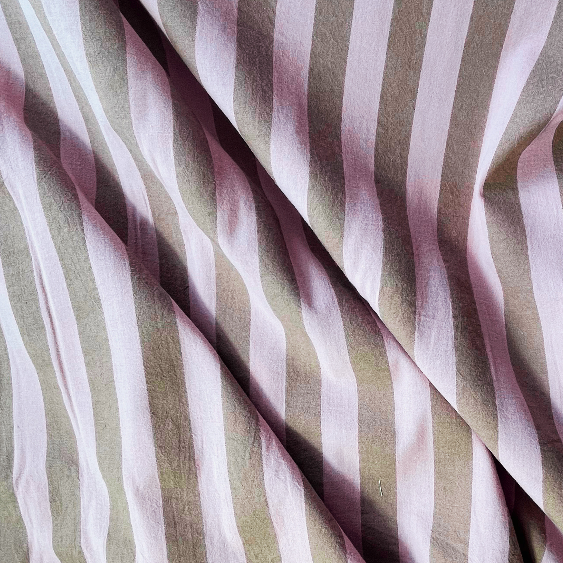 Yarn dyed cotton stripe fabric pale pink light brown 3cm vertical — Oeko-Tex certified 100% cotton woven 135gsm for slow fashion sewing children's clothing baby gifts and handmade accessories